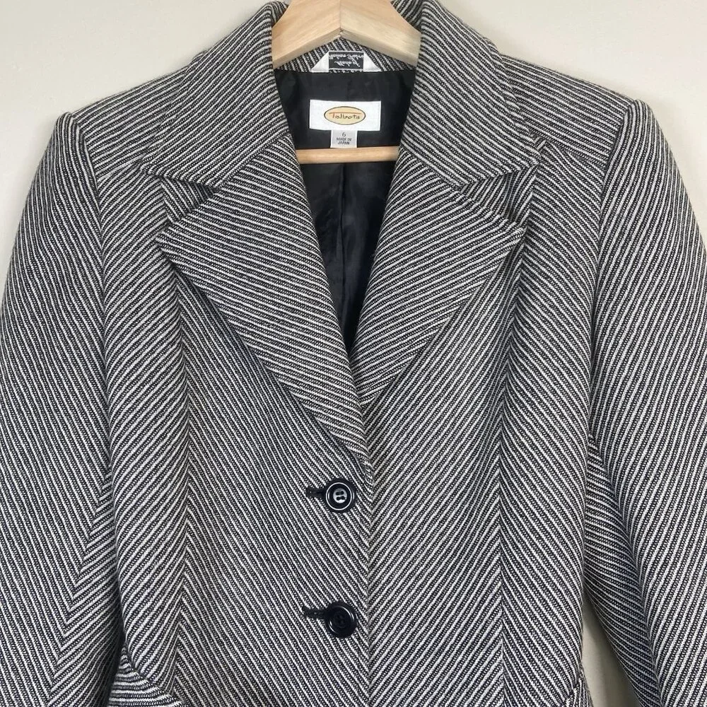 Talbots Blazer Jacket Women's 6 Black & White Striped Tie Waist‎ Notch Lapel